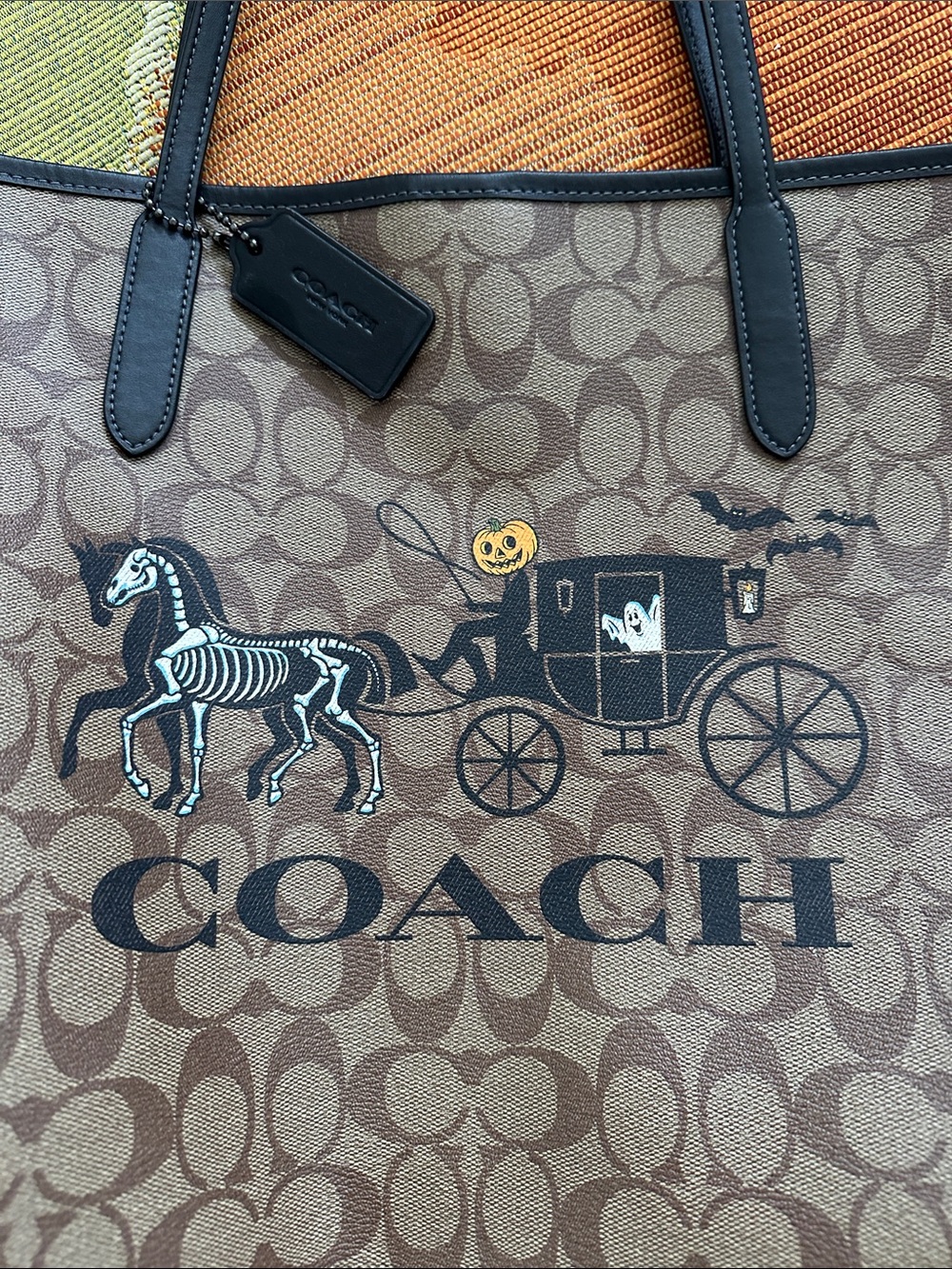 Coach Brown Signature Tote with Halloween Carriage Print